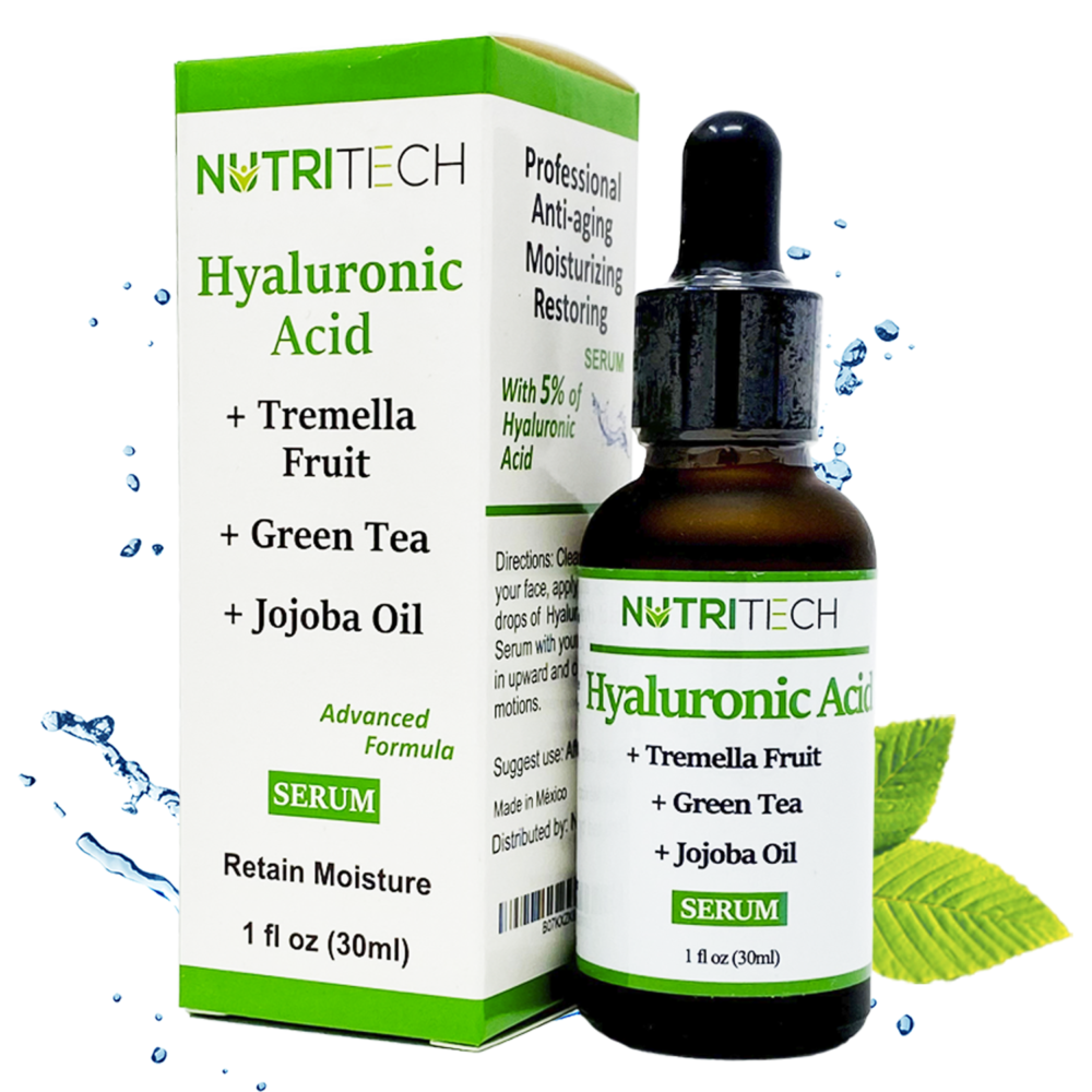 Suero facial de Acido Hialuronico con te verde, aceite de jojoba, Hidratante