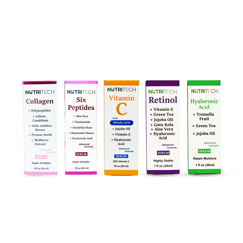 Suero de Retinol, Acido Hialurónico, Vitamina C, Colágeno y Péptidos
